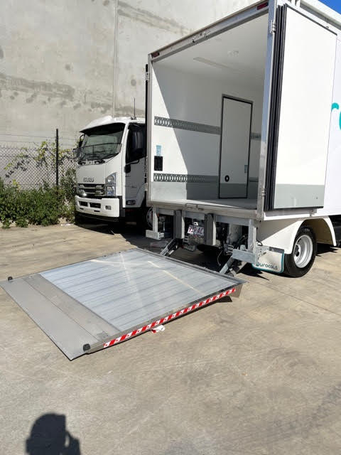 Rear of Eurocold 2 pallet refrigerated truck with Cantilever tailgate lift