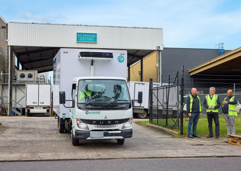 Eurocold truck departing Richmond Oysters Wholesale facility in Knoxfield, Melbourne